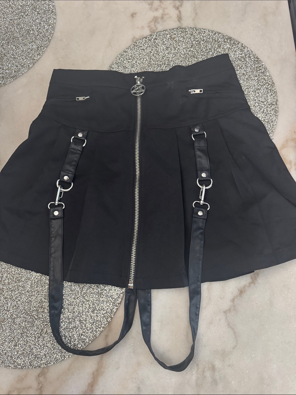 KillstarBlack High-Waist Mini Skirt with Front Zip and Detachable Straps lg